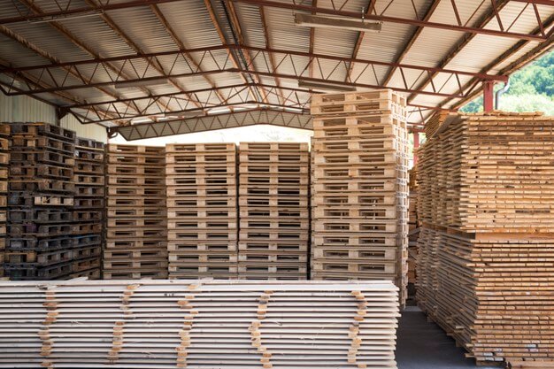 sawmill factory warehouse with pile palettes wood material planks 308072 355